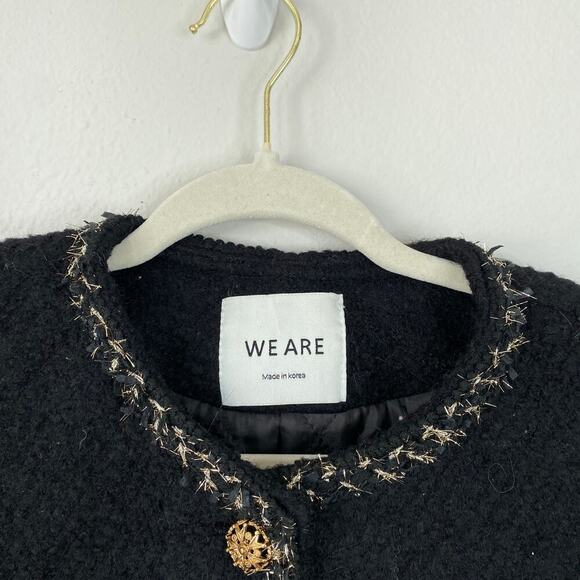 WE ARE K-Fashion Korean Tweed Blazer Black Size Small Gold Business Workwear - Picture 4 of 8